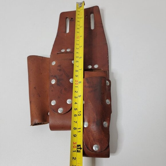 Vintage Leather Tool Belt Holster | 3-Pocket Riveted Carpenter or Stylist Pouch - Picture 9 of 12